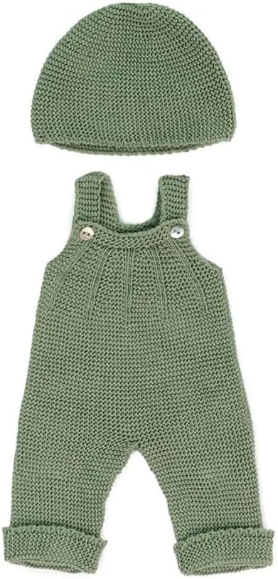 Miniland Clothes for Dolls 15'' Knitted Outfit Overall & Beanie Hat - ECO, Made in Spain, Quality, Role Play, Educational
