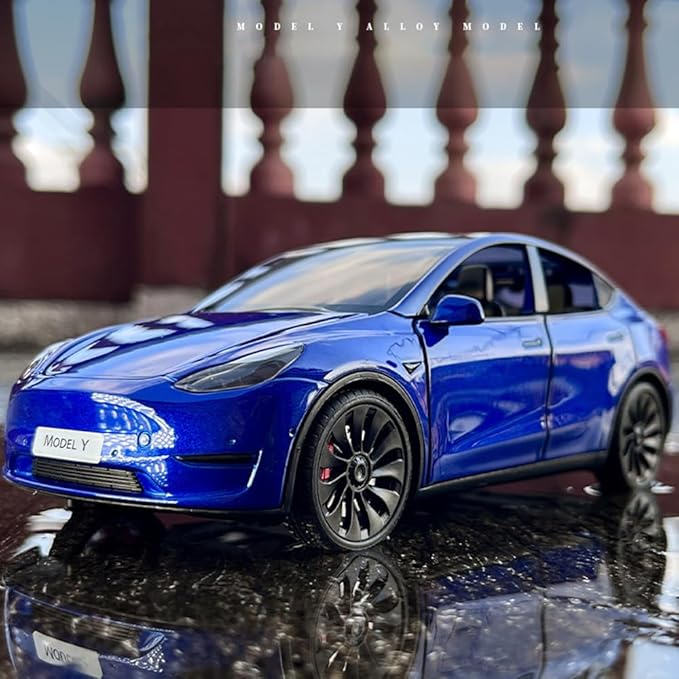 1/24 Scale Diecast Car Model Y, Alloy Diecast Toy Cars Pull Back Toys with Sound & Light, Vehicles Toys for Kids Gift Car Lovers Collection (1/24 Model Y -Blue)