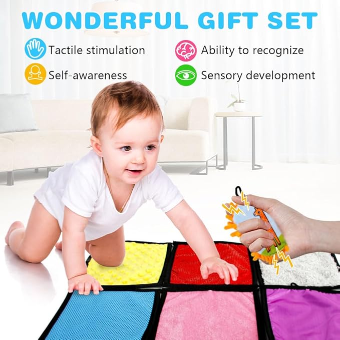 Baby Sensory Mats Animal Sensory Toys, 10 Various Textures Early Sensory Exercise Sensory Mats Sensory Toys for Kids 20 Pcs Baby Tummy Mat with Mirror Sensory Play Toys for Infant Newborn Toddler