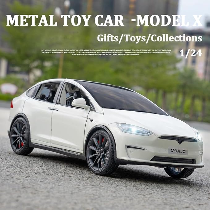 1/24 Scale Diecast Car Model X, Alloy Diecast Toy Cars Pull Back Toys with Sound & Light, Vehicles Toys for Kids Gift Car Lovers Collection (1/24 Model X -White)