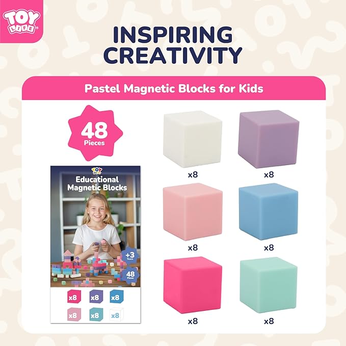 TOY Life 48 Pcs Magnetic Blocks Ages 3-5, Magnetic Building Blocks for Toddlers, Magnetics Blocks for Kids Ages 4-8 Girls & Boys, Learning Building Toys for Age 3 4 5 6 7 8-12