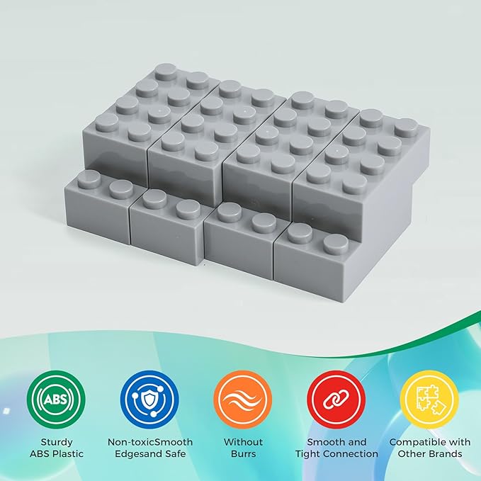 500 Piece Classic Building Bricks and 1 Gray Baseplate, 2x4 Bricks Bulk Creative Building Toys, Blocks Bulk for Kids Ages 6+, Light Gray