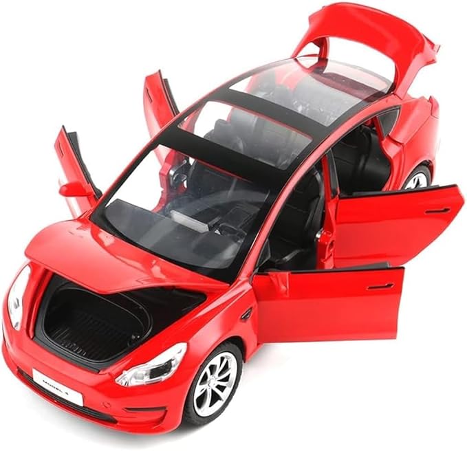 1/24 Scale Diecast Car Model 3, Alloy Diecast Toy Cars Pull Back Toys with Sound & Light, Vehicles Toys for Kids Gift Car Lovers Collection (1/24 Model 3 -Red)
