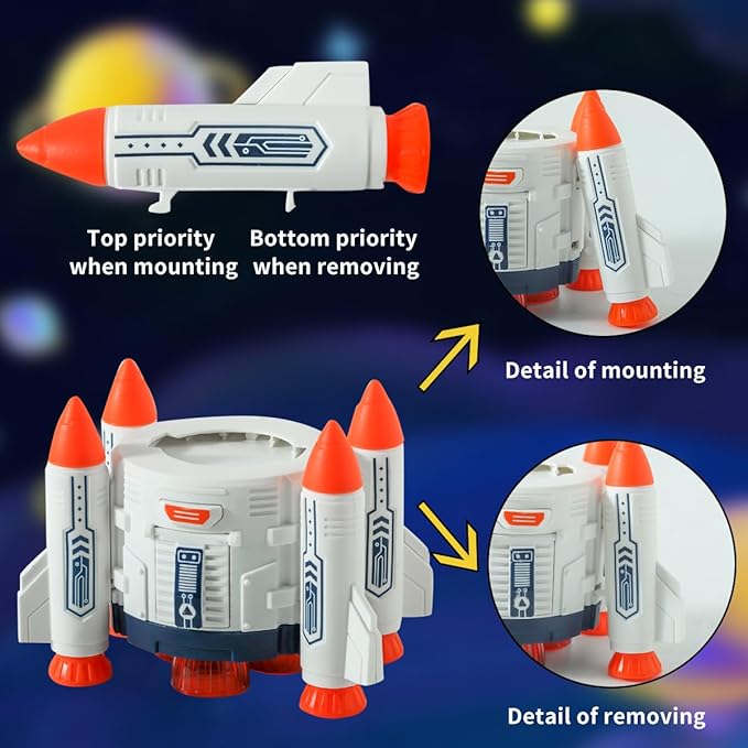 Space Shuttle Toys Set with Light and Sound, Rocket Ship Toys Playset with Spray Effects, Astronaut Toy for Kids 3-5, Outer Space ToyGift for Boys & Girls