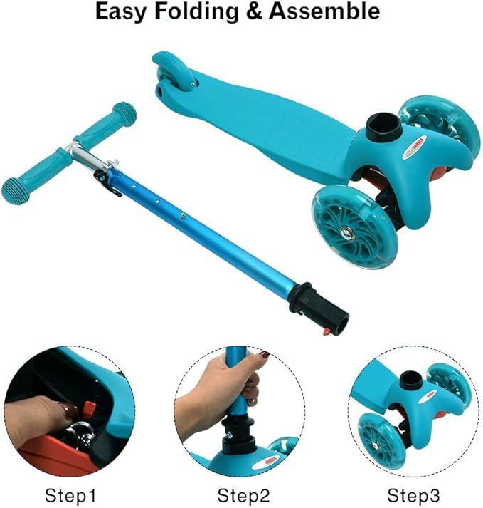 ChromeWheels Scooter for Kids, Deluxe 3 Wheel Scooter for Toddlers 4 Adjustable Height Glider with Kick Scooters, Lean to Steer with LED Flashing Light for Ages 3-6 Girls Boys