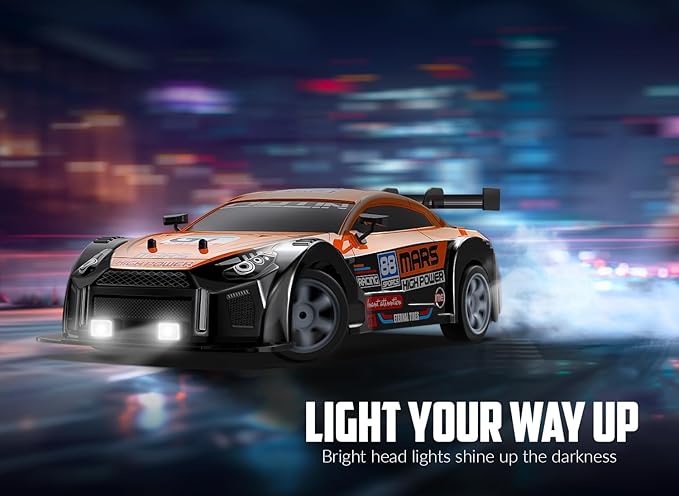 RACENT 1:16 RC Drift Car, 2.4Ghz 4WD 18KM/H Remote Control Car with Spray Mist, Racing and Drifting Wheels, LED Light, 2 Batteries, Sport Model Toys Vehicle for Kids, Boys, Adults