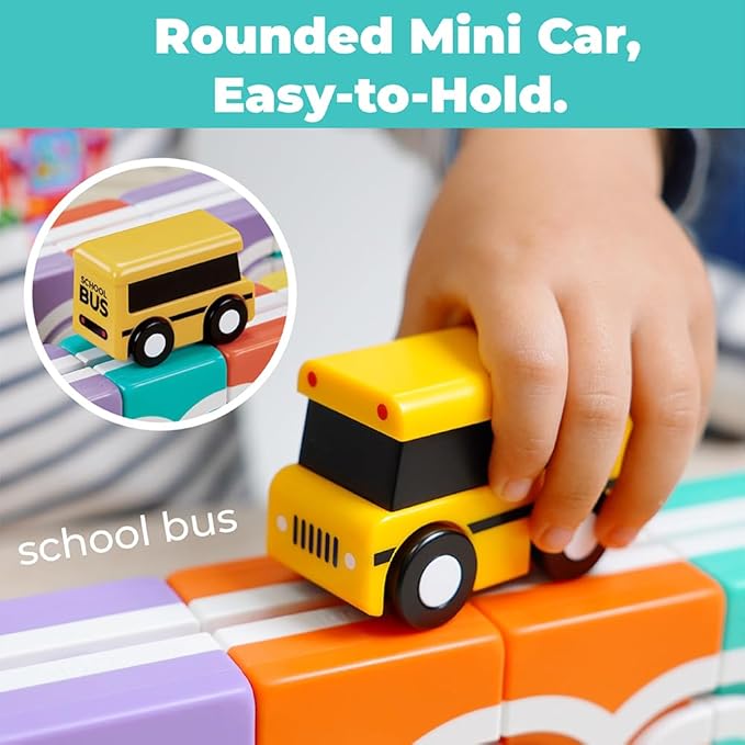 QBI Magnetic Blocks STEM Toys for Toddlers Aged 1+ Year Old Boys & Girls|3D Colorful Magnetic Building Blocks with School Bus|Magnet Block for Kids|Educational & Montessori Preschool Kids Toy (13PCS)