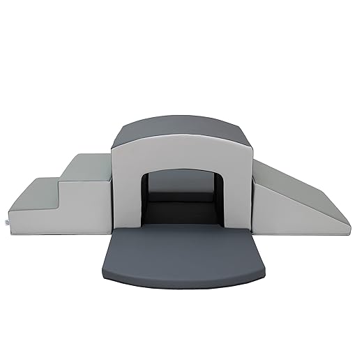 FDP SoftScape Playtime Grow-n-Learn Tunnel Climber Plus Pads for Toddlers and Kids; Soft Foam Indoor Active Playset for Crawling and Sliding at Home, Daycare (3-Piece) - Gray/Light Gray, 12825-GYLG