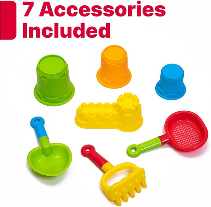Step2 Naturally Playful Sandbox II, Kids Sand Activity Sensory Play Pit, Summer Outdoor Toys, 7 Piece Water Toy Accessories, for Toddlers 1+ Years Old