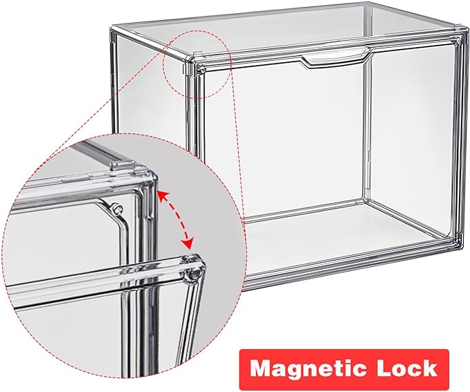 Clear Stackable Plastic Storage Bins with Magnetic Lid, Dustproof Book & Cosmetic Display Cases, Large Figures Collectibles Showcase, Shoe Box, Protection Organizer (Gray, L-1 Pack)