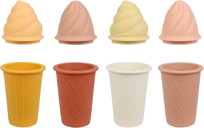 BLUE GINKGO Ice Cream Sand Toys - Silicone Beach Toy Ice Cream Set of 4 | Easy Clean, Travel-Friendly | Bath Toys for Toddlers and Children (Sunset Multi Pack)