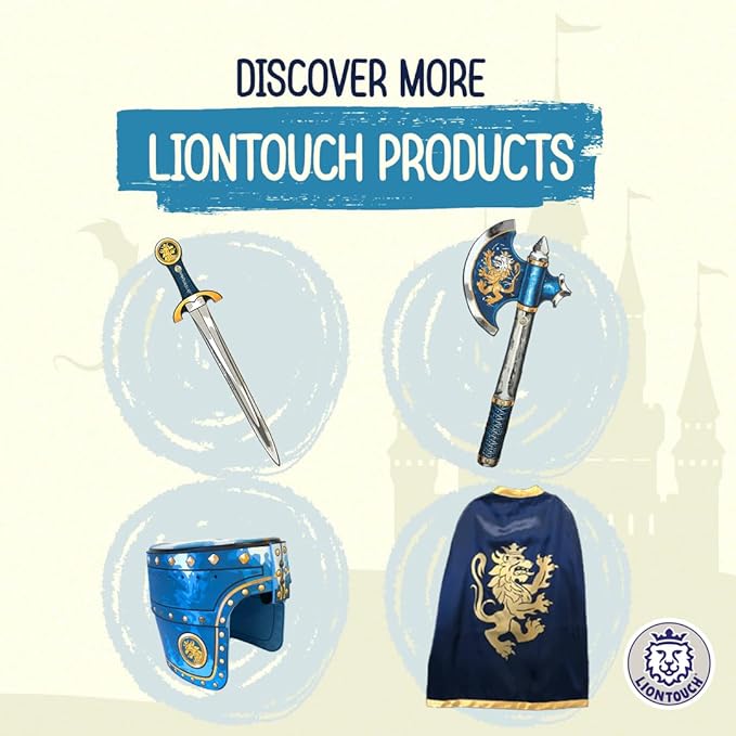 Liontouch - Noble Knight Shield, Blue/Large - Age 3-8 | 17.7 x 13.8 in | Medieval Pretend Play Foam Toy for Children with Golden Lion Theme | Safe Battle Accessory for Dress Up & Costumes for Boys