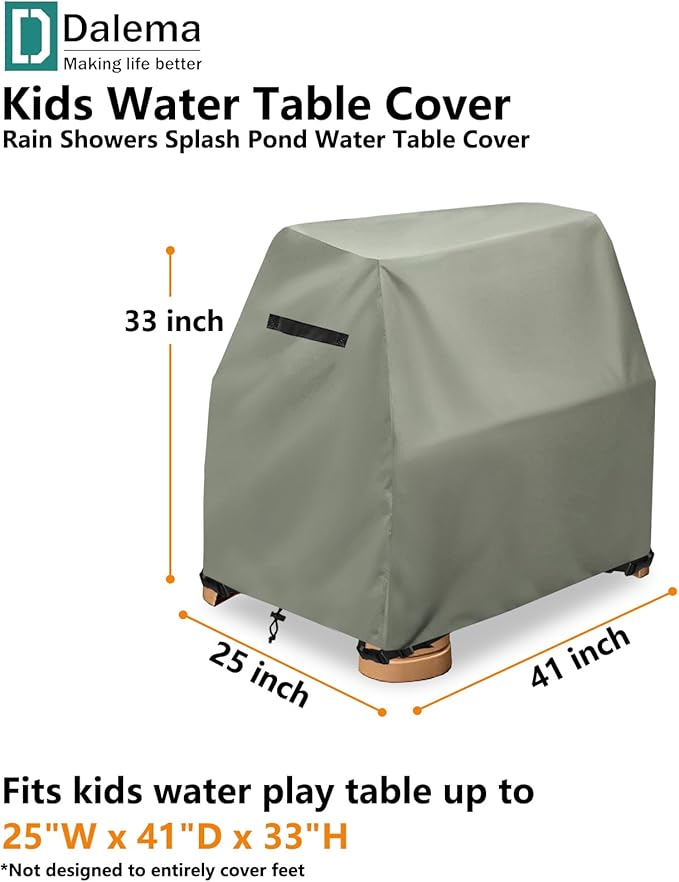 Kids Water Table Cover,Outdoor Heavy 600D Waterproof Anti-UV Dustproof Kids Water Play Table Cover,Compatible with Step2 Rain Showers Splash Pond Toddler Water Table,Grayish Green,Cover Only