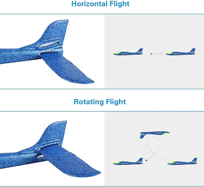 BooTaa 4 Pack LED Foam Airplane,17.5" Large Throwing Foam Plane, 2 Flight Mode Glider, Flying Toy for Kids, Gifts for 3 4 5 6 7 8 9 Years Old Boy, Outdoor Sport Toys Birthday Party Favors