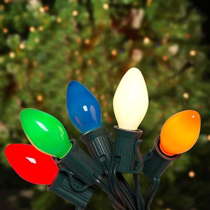 C7 LED Outdoor Christmas Lights, 25Ft Vintage Christmas String Lights Shatterproof with 27 C7 LED Multicolor Bulbs, Hanging Colorful Christmas Light for Xmas Tree Patio Party Roofline Garden Decor