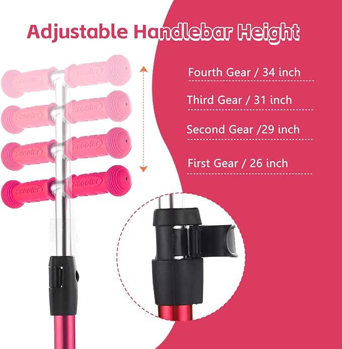 3 Wheel Scooter for Kids Ages 6-12,Kids Scooter with Light Up Wheels, Sturdy Deck Design, and 4 Height Adjustable Suitable for Kids Ages 3-12