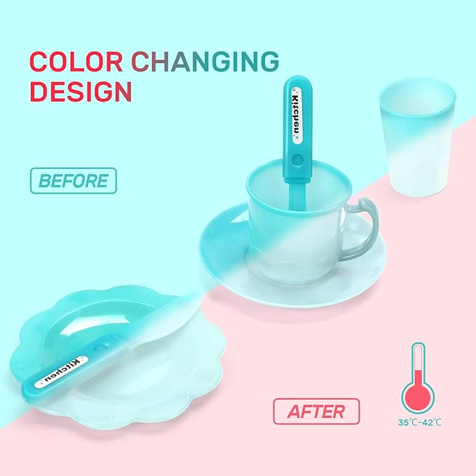 CUTE STONE Play Kitchen Sink Toys with Upgraded Real Faucet, Play Cooking Stove, Cookware Pot and Pan,Play Food, Color Changing Dishes Accessories for Boys Girls Toddlers