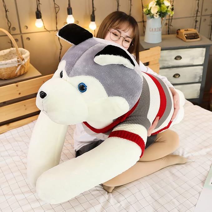 Giant Dog Plush Toy Soft Stuffed Husky Long Pillow Cartoon Animal Doll Sleeping Pillow Cushion Home Decor Kids Easter, Thanksgiving, Christmas, New Year's Gifts(Husky,110cm/43 inch)