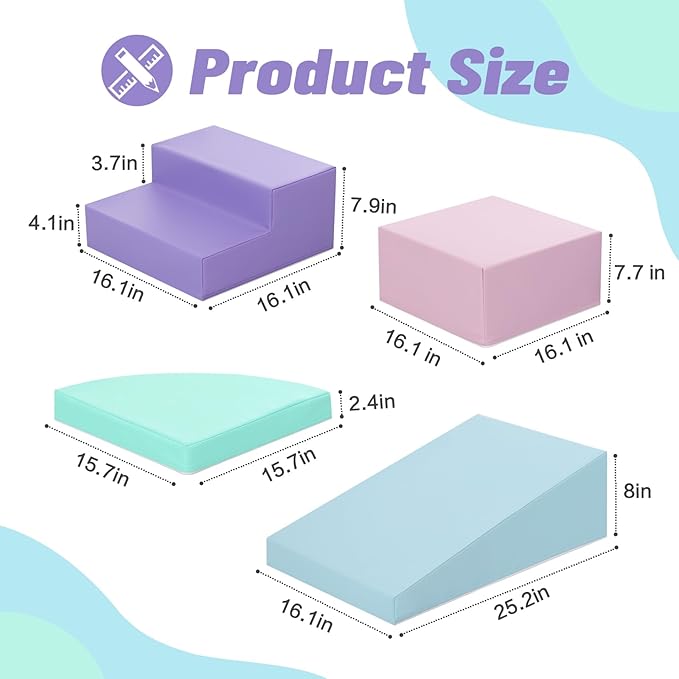6-Piece Foam Climbing Blocks for Toddlers: PU Leather Colorful Baby Foam Climbing Gym Indoor Toy Building Blocks