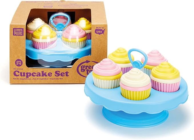 Green Toys Cupcake Set - 16 Piece Pretend Play, Motor Skills, Language & Communication Kids Role Play Toy. No BPA, phthalates, PVC. Dishwasher Safe, Recycled Plastic, Made in USA.