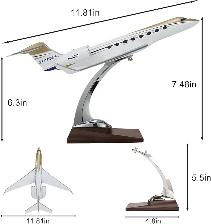 1:100 Scale Model Aircraft Gulfstream G650 Simulation Jet Airplanes Diecast Airplane for Adults, 12 inch Resin Model Plane Enthusiasts to Collection or Birthday Gifts (G650)