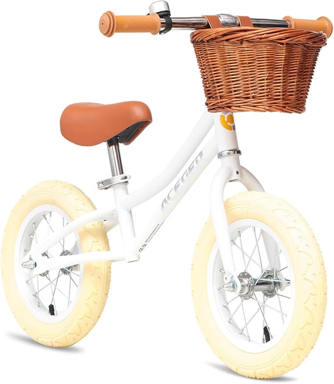 ACEGER 12" Kids Balance Bike with Basket, No Pedal Toddler Bicycle for Early Learning Leg Strength and Steady Balancing, Durable Frame&Tool-Free Adjustable Seat, Gift Bike for 2-5 Kids