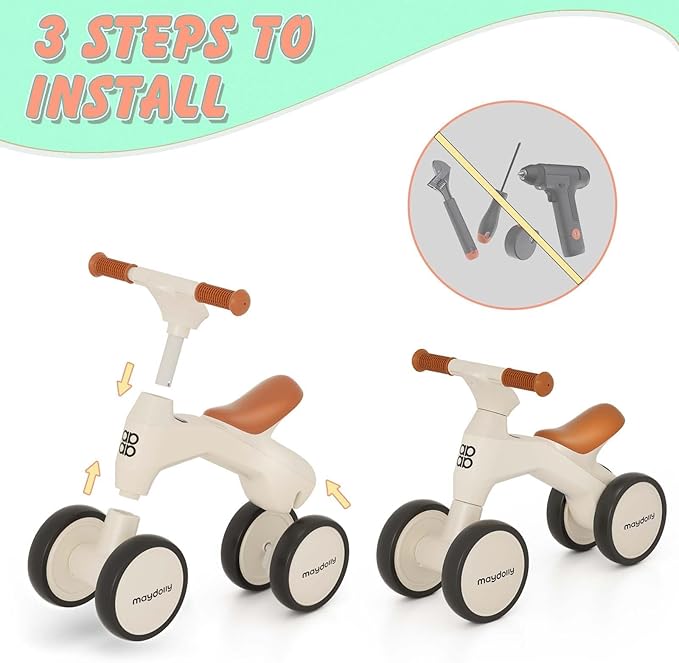 Maydolly Baby Balance Bike, Toddler Balance Bike for 1 Year Old Boys Girls, 4 Wheels Toddler Bike, First Birthday Gifts for 10-36 Month (White)