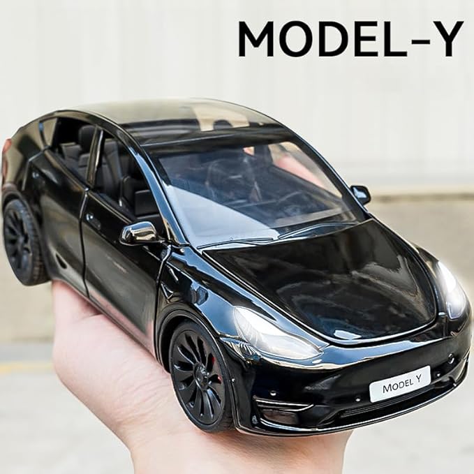 1/24 Scale Diecast Car Model Y, Alloy Diecast Toy Cars Pull Back Toys with Sound & Light, Vehicles Toys for Kids Gift Car Lovers Collection (1/24 Model Y -Black)