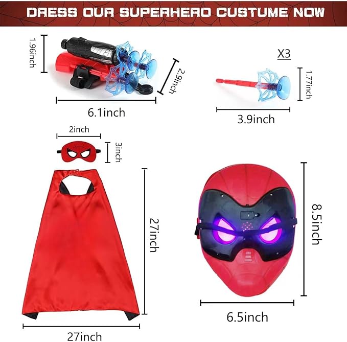 Superhero Costume Masks Capes Boys,Web Shooter Super Heros Toy- Web Goves Costume Kids for Christmas Halloween Birthday Party Over 3 Years Old