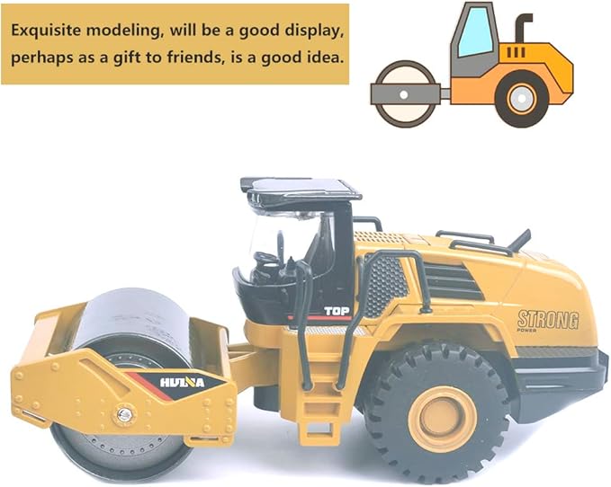 Ailejia 1/50 Scale Diecast Road Roller Toy Models Construction Vehicle Model Grader Engineering Road Planer Vehicle Toys for Kids (Road Roller)