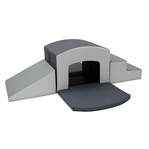 FDP SoftScape Playtime Grow-n-Learn Tunnel Climber Plus Pads for Toddlers and Kids; Soft Foam Indoor Active Playset for Crawling and Sliding at Home, Daycare (3-Piece) - Gray/Light Gray, 12825-GYLG