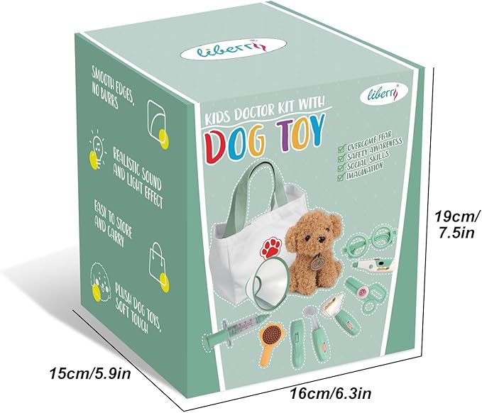 Liberry Doctor Kit for Toddlers 3 4 5 6 Years Old, 26 Pcs Kids Doctor Playset with Dog Toy, Stethoscope and Dress Up Costume, Pretend Play Medical Gift for Boys Girls (Green)