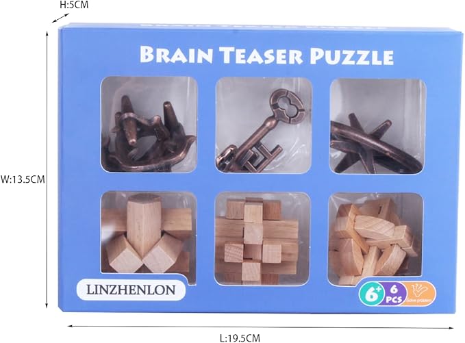 Brain Teaser Puzzle for Adults Puzzles Metal Hole Lock Adult Educational Toy Jigsaw IQ Puzzle(6 Pack) (Gold)