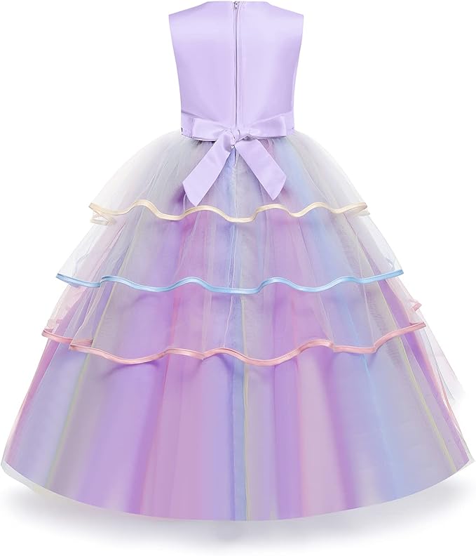 Unicorn Dress for Girls Unicorn Costume Pageant Princess Party Birthday Long Gown with Unicorn Headband & Necklace