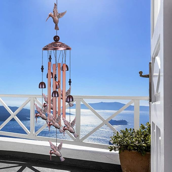 Garden Hummingbird Wind Chimes Outdoor Decor - with 4 Tubes 6 Bells 7 Hummingbirds Mobile Romantic Wind Catcher, Hummingbird Windchimes for Home, Xmas Mom Gifts, Festival, Balcony, Garden Decoration