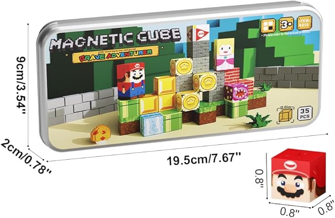 Mini Magnetic Blocks STEM Toys for Kids Ages 3-8, 35PCS Travel Building Set with Magnetic Storage Tin Box, Educational Construction Toys for Toddlers, Preschool Learning Birthday Gift for Boys & Girls