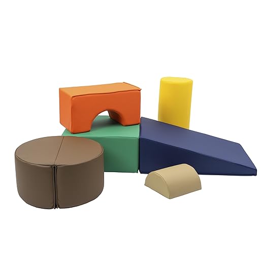 FDP SoftScape Playtime and Climb Multipurpose Playset for Infants, Toddlers 10m-2yrs; For Crawlers and Little Builders, Learn Gross Motor Skills at Home or Daycare (6-Piece)- Navy/Orange 12364-NVOR