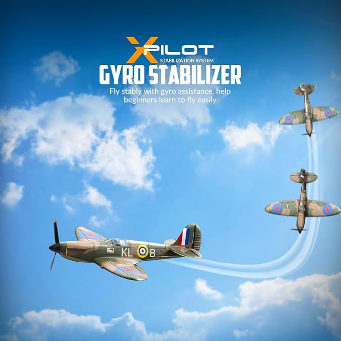 VOLANTEXRC RC Plane Spitfire Fighter 4CH Remote Control Airplane RTF with Aileron, Gyro, Aerobatics & 3 Modes to Fly, Hobby Radio Controlled Warbird Aircraft for Adults, Beginners, Boys (Green)