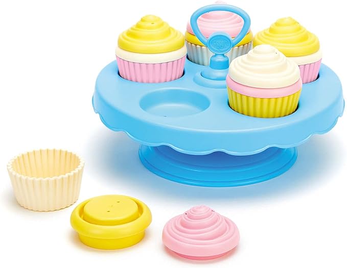 Green Toys Cupcake Set - 16 Piece Pretend Play, Motor Skills, Language & Communication Kids Role Play Toy. No BPA, phthalates, PVC. Dishwasher Safe, Recycled Plastic, Made in USA.