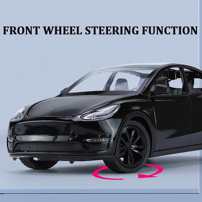 1/24 Scale Diecast Car Model Y, Alloy Diecast Toy Cars Pull Back Toys with Sound & Light, Vehicles Toys for Kids Gift Car Lovers Collection (1/24 Model Y -Black)