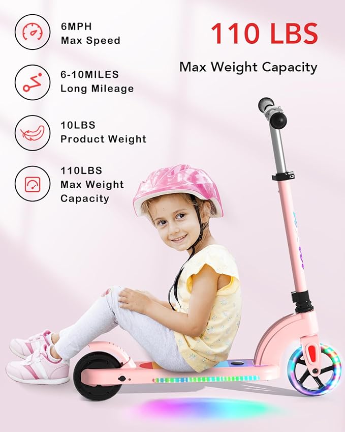 ANHAO Electric Scooter for Kids Ages 6-12 (Mainly 6-10), Kids Electric Scooter with Adjustable Height, Kick Scooter for Kids up to 110 Lbs, up to 6Mph