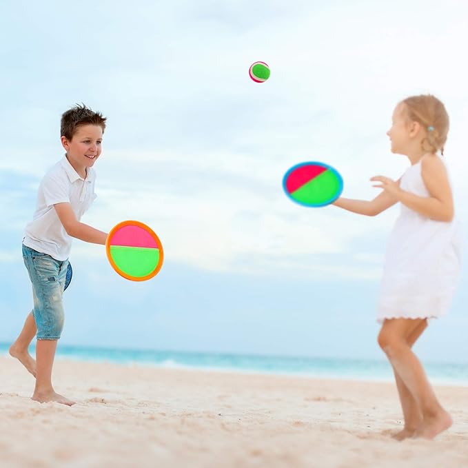 Kids Outdoor Toys - Toss and Catch Game Set, Outside Yard Camping Beach Pool Toys Games for Boys Girls 3 4 5 6 7 8 9 10 Year Old, 4 Paddles 4 Balls (Blue+Orange)