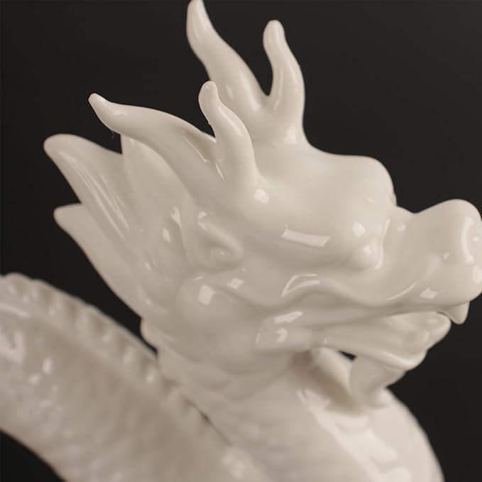 8.1in Large Chinese Dragon Statue, Dragon Figurines for Adults, Chinese Feng Shui Wealth Lucky Dragon Statue Table Top Ornament Decoration for Home, Office, Livingroom, Bedroom, Bookshelf, White