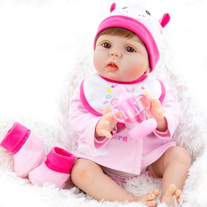 Milidool Reborn Baby Dolls,22 Inch Realistic Newborn Baby Girls Lifelike Weighted Baby Girl Dolls Pink Unicorn Reborn Baby Girl Dolls with Magnetic Pacifier Feeding Accessories Toy Set