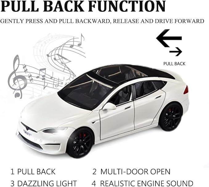 1/24 Scale Diecast Car Model S, Alloy Diecast Toy Cars Pull Back Toys with Sound & Light, Vehicles Toys for Kids Gift Car Lovers Collection (1/24 Model S -White)