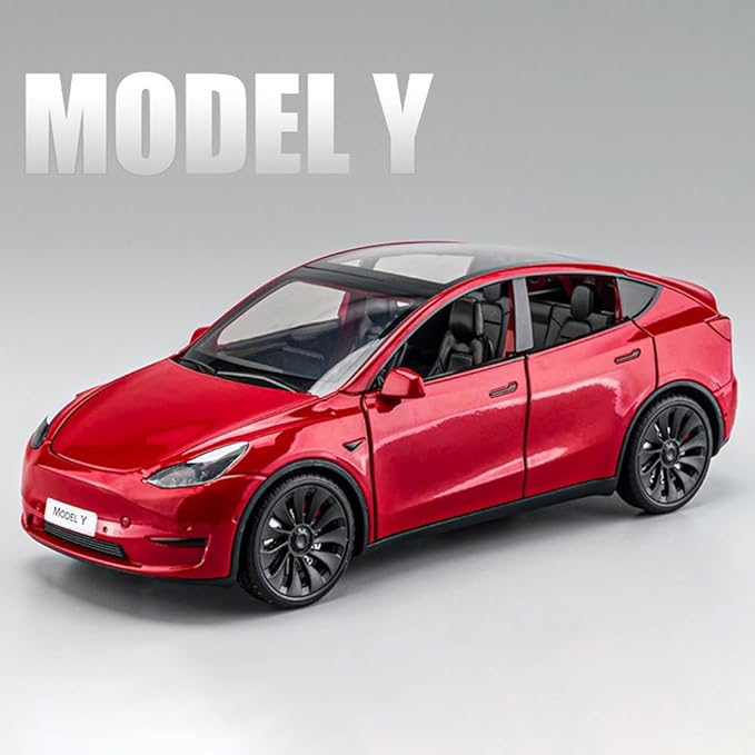 1/24 Scale Diecast Car Model Y, Alloy Diecast Toy Cars Pull Back Toys with Sound & Light, Vehicles Toys for Kids Gift Car Lovers Collection (1/24 Model Y -Red)