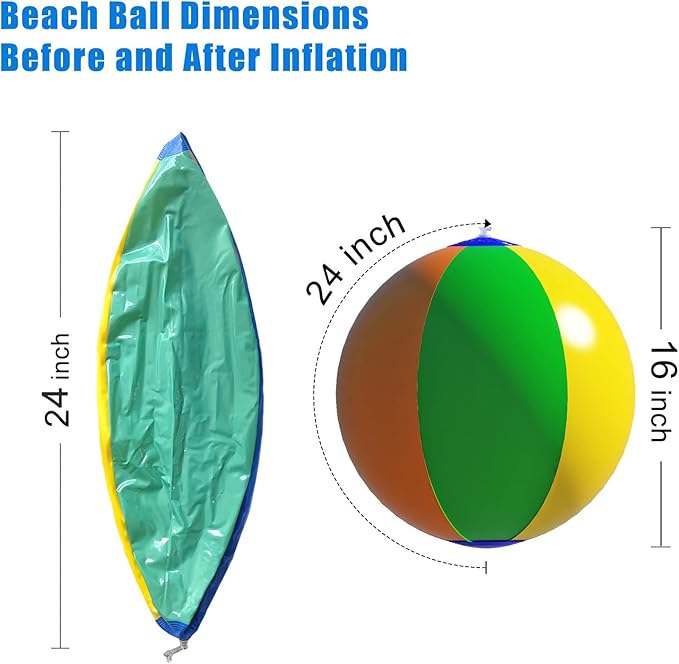 24 inch Beach Balls Bulk, 3 Pack Beach Balls for Kids, Reusable Inflatable Beach Ball for Summer Beach Outdoor or Indoor