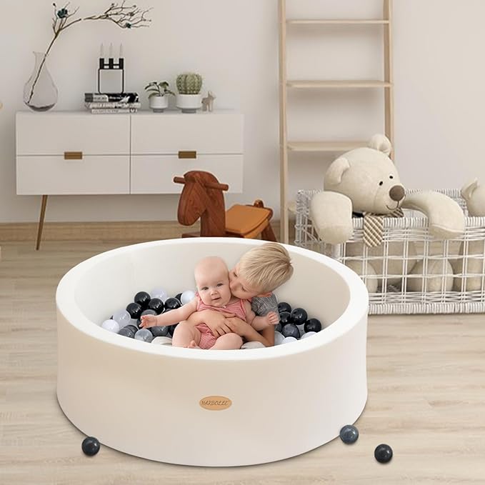 Baby Ball Pit 35.4" Soft Round Memory Foam Ball Pits NOT Included Balls Indoor Outdoor Playpen for Babies Toddlers Kids Great Gift for Girls Boys, White