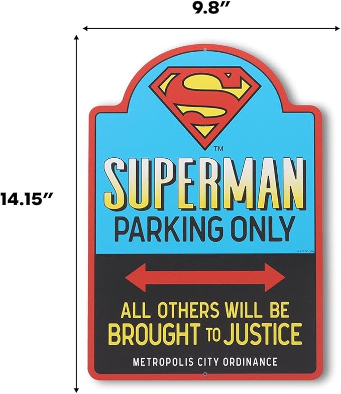 DC Comics Superman Parking Only Metal Sign - Fun Superman Wall Decor for Man Cave or Bedroom