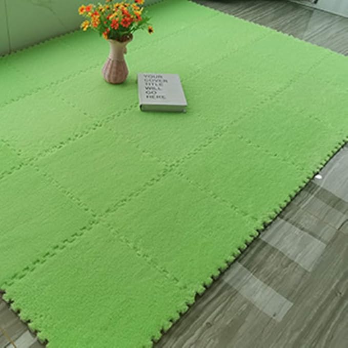 Interlocking Carpet Shaggy Soft EVA Foam Mats Fluffy Area Rugs Protective Floor Tiles Exercise Play Mat for Children Kids Room Home Parlor Bedroom (12 pcs, Green)